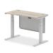 Air 1200 x 600mm Height Adjustable Desk Grey Oak Top Cable Ports Silver Leg With Silver Steel Modesty Panel HA01417