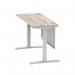 Air Modesty 1400 x 600mm Height Adjustable Office Desk Grey Oak Top Cable Ports Silver Leg With Silver Steel Modesty Panel HA01418