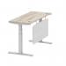 Air Modesty 1400 x 600mm Height Adjustable Office Desk Grey Oak Top Cable Ports Silver Leg With Silver Steel Modesty Panel HA01418