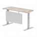 Air Modesty 1400 x 600mm Height Adjustable Office Desk Grey Oak Top Cable Ports Silver Leg With Silver Steel Modesty Panel HA01418