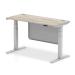 Air 1400 x 600mm Height Adjustable Desk Grey Oak Top Cable Ports Silver Leg With Silver Steel Modesty Panel HA01418