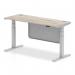 Air Modesty 1600 x 600mm Height Adjustable Office Desk Grey Oak Top Cable Ports Silver Leg With Silver Steel Modesty Panel HA01419