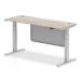 Air 1600 x 600mm Height Adjustable Desk Grey Oak Top Cable Ports Silver Leg With Silver Steel Modesty Panel HA01419