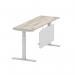 Air Modesty 1800 x 600mm Height Adjustable Office Desk Grey Oak Top Cable Ports Silver Leg With Silver Steel Modesty Panel HA01420