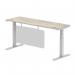 Air Modesty 1800 x 600mm Height Adjustable Office Desk Grey Oak Top Cable Ports Silver Leg With Silver Steel Modesty Panel HA01420