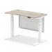 Air Modesty 1200 x 600mm Height Adjustable Office Desk Grey Oak Top Cable Ports White Leg With White Steel Modesty Panel HA01421