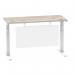 Air Modesty 1400 x 600mm Height Adjustable Office Desk Grey Oak Top Cable Ports White Leg With White Steel Modesty Panel HA01422