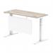 Air Modesty 1400 x 600mm Height Adjustable Office Desk Grey Oak Top Cable Ports White Leg With White Steel Modesty Panel HA01422