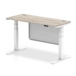 Air Modesty 1400 x 600mm Height Adjustable Office Desk Grey Oak Top Cable Ports White Leg With White Steel Modesty Panel HA01422