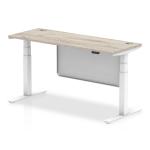 Air Modesty 1600 x 600mm Height Adjustable Office Desk Grey Oak Top Cable Ports White Leg With White Steel Modesty Panel HA01423