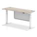 Air 1600 x 600mm Height Adjustable Desk Grey Oak Top Cable Ports White Leg With White Steel Modesty Panel HA01423