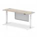 Air Modesty 1800 x 600mm Height Adjustable Office Desk Grey Oak Top Cable Ports White Leg With White Steel Modesty Panel HA01424