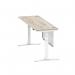 Air Modesty 1800 x 600mm Height Adjustable Office Desk Grey Oak Top Cable Ports White Leg With White Steel Modesty Panel HA01424