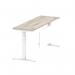 Air Modesty 1800 x 600mm Height Adjustable Office Desk Grey Oak Top Cable Ports White Leg With White Steel Modesty Panel HA01424