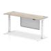 Air 1800 x 600mm Height Adjustable Desk Grey Oak Top Cable Ports White Leg With White Steel Modesty Panel HA01424