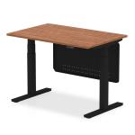 Air Modesty 1200 x 800mm Height Adjustable Office Desk Walnut Top Black Leg With Black Steel Modesty Panel HA01429