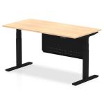 Air Modesty 1600 x 800mm Height Adjustable Office Desk Maple Top Black Leg With Black Steel Modesty Panel HA01439