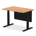 Air Modesty 1200 x 800mm Height Adjustable Office Desk Oak Top Black Leg With Black Steel Modesty Panel HA01441