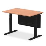 Air Modesty 1200 x 800mm Height Adjustable Office Desk Beech Top Cable Ports Black Leg With Black Steel Modesty Panel HA01445