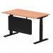 Air Modesty 1400 x 800mm Height Adjustable Office Desk Beech Top Cable Ports Black Leg With Black Steel Modesty Panel HA01446