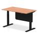 Air 1400 x 800mm Height Adjustable Desk Beech Top Cable Ports Black Leg With Black Steel Modesty Panel HA01446