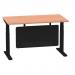 Air 1400 x 800mm Height Adjustable Desk Beech Top Cable Ports Black Leg With Black Steel Modesty Panel HA01446