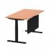 Air Modesty 1600 x 800mm Height Adjustable Office Desk Beech Top Cable Ports Black Leg With Black Steel Modesty Panel HA01447