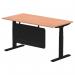 Air Modesty 1600 x 800mm Height Adjustable Office Desk Beech Top Cable Ports Black Leg With Black Steel Modesty Panel HA01447