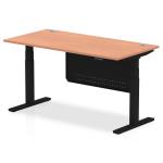 Air Modesty 1600 x 800mm Height Adjustable Office Desk Beech Top Cable Ports Black Leg With Black Steel Modesty Panel HA01447