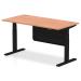 Air 1600 x 800mm Height Adjustable Desk Beech Top Cable Ports Black Leg With Black Steel Modesty Panel HA01447