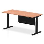 Air Modesty 1800 x 800mm Height Adjustable Office Desk Beech Top Cable Ports Black Leg With Black Steel Modesty Panel HA01448