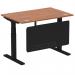 Air Modesty 1200 x 800mm Height Adjustable Office Desk Walnut Top Cable Ports Black Leg With Black Steel Modesty Panel HA01449