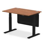 Air Modesty 1200 x 800mm Height Adjustable Office Desk Walnut Top Cable Ports Black Leg With Black Steel Modesty Panel HA01449