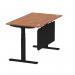 Air Modesty 1400 x 800mm Height Adjustable Office Desk Walnut Top Cable Ports Black Leg With Black Steel Modesty Panel HA01450