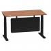 Air Modesty 1400 x 800mm Height Adjustable Office Desk Walnut Top Cable Ports Black Leg With Black Steel Modesty Panel HA01450