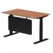 Air Modesty 1400 x 800mm Height Adjustable Office Desk Walnut Top Cable Ports Black Leg With Black Steel Modesty Panel HA01450