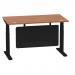 Air 1400 x 800mm Height Adjustable Desk Walnut Top Cable Ports Black Leg With Black Steel Modesty Panel HA01450