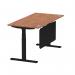 Air Modesty 1600 x 800mm Height Adjustable Office Desk Walnut Top Cable Ports Black Leg With Black Steel Modesty Panel HA01451