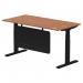 Air Modesty 1600 x 800mm Height Adjustable Office Desk Walnut Top Cable Ports Black Leg With Black Steel Modesty Panel HA01451