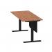 Air Modesty 1800 x 800mm Height Adjustable Office Desk Walnut Top Cable Ports Black Leg With Black Steel Modesty Panel HA01452