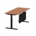 Air Modesty 1800 x 800mm Height Adjustable Office Desk Walnut Top Cable Ports Black Leg With Black Steel Modesty Panel HA01452