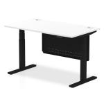 Air Modesty 1400 x 800mm Height Adjustable Office Desk White Top Cable Ports Black Leg With Black Steel Modesty Panel HA01454