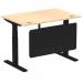 Air Modesty 1200 x 800mm Height Adjustable Office Desk Maple Top Cable Ports Black Leg With Black Steel Modesty Panel HA01457