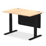 Air Modesty 1200 x 800mm Height Adjustable Office Desk Maple Top Cable Ports Black Leg With Black Steel Modesty Panel HA01457
