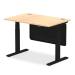 Air 1200 x 800mm Height Adjustable Desk Maple Top Cable Ports Black Leg With Black Steel Modesty Panel HA01457