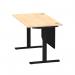 Air Modesty 1400 x 800mm Height Adjustable Office Desk Maple Top Cable Ports Black Leg With Black Steel Modesty Panel HA01458