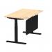 Air Modesty 1400 x 800mm Height Adjustable Office Desk Maple Top Cable Ports Black Leg With Black Steel Modesty Panel HA01458