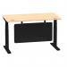Air Modesty 1400 x 800mm Height Adjustable Office Desk Maple Top Cable Ports Black Leg With Black Steel Modesty Panel HA01458