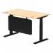 Air Modesty 1400 x 800mm Height Adjustable Office Desk Maple Top Cable Ports Black Leg With Black Steel Modesty Panel HA01458