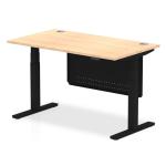 Air Modesty 1400 x 800mm Height Adjustable Office Desk Maple Top Cable Ports Black Leg With Black Steel Modesty Panel HA01458